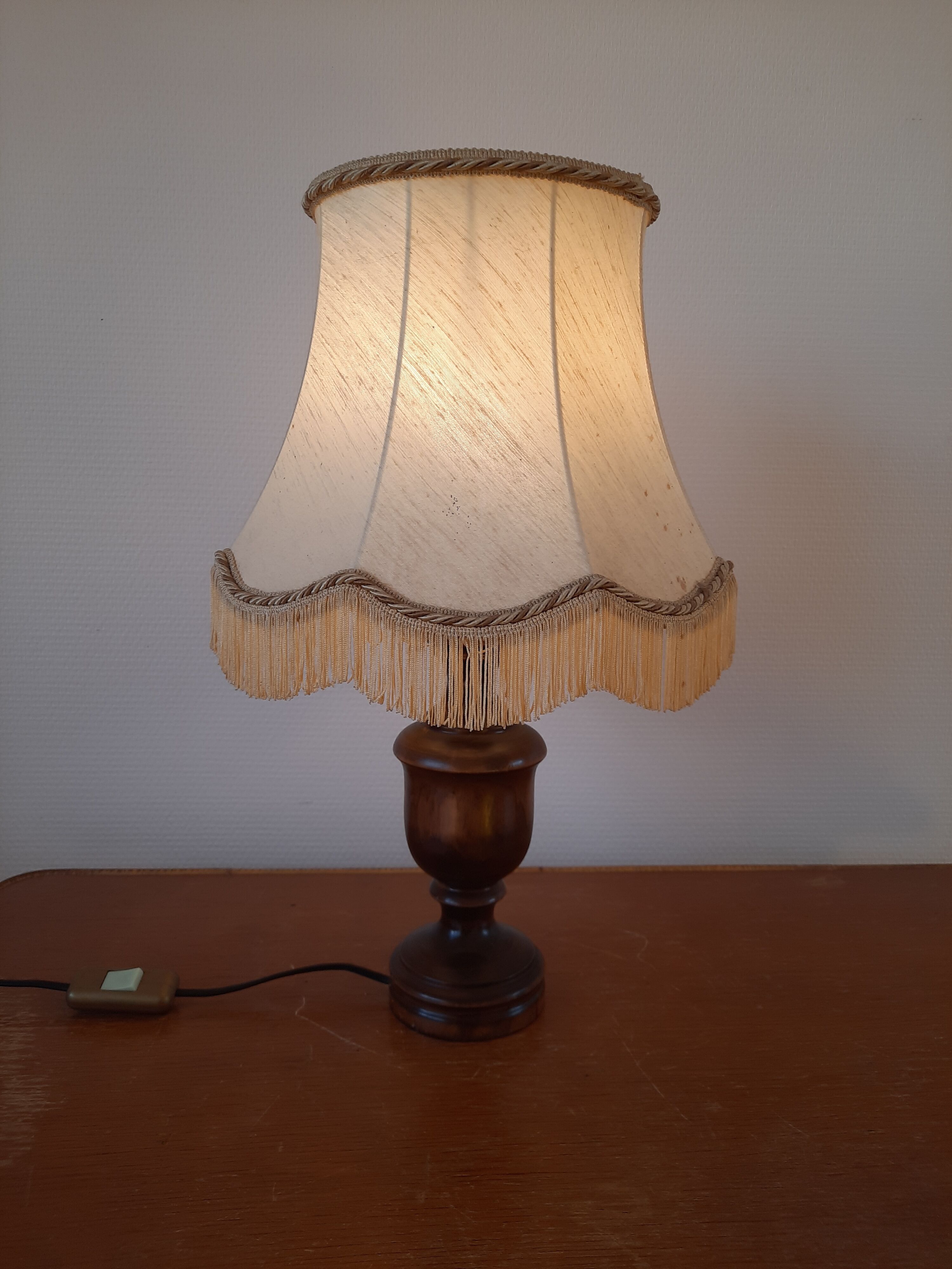 Turned wooden bedside lamp