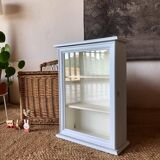 Small vintage wall display case revisited in sky blue