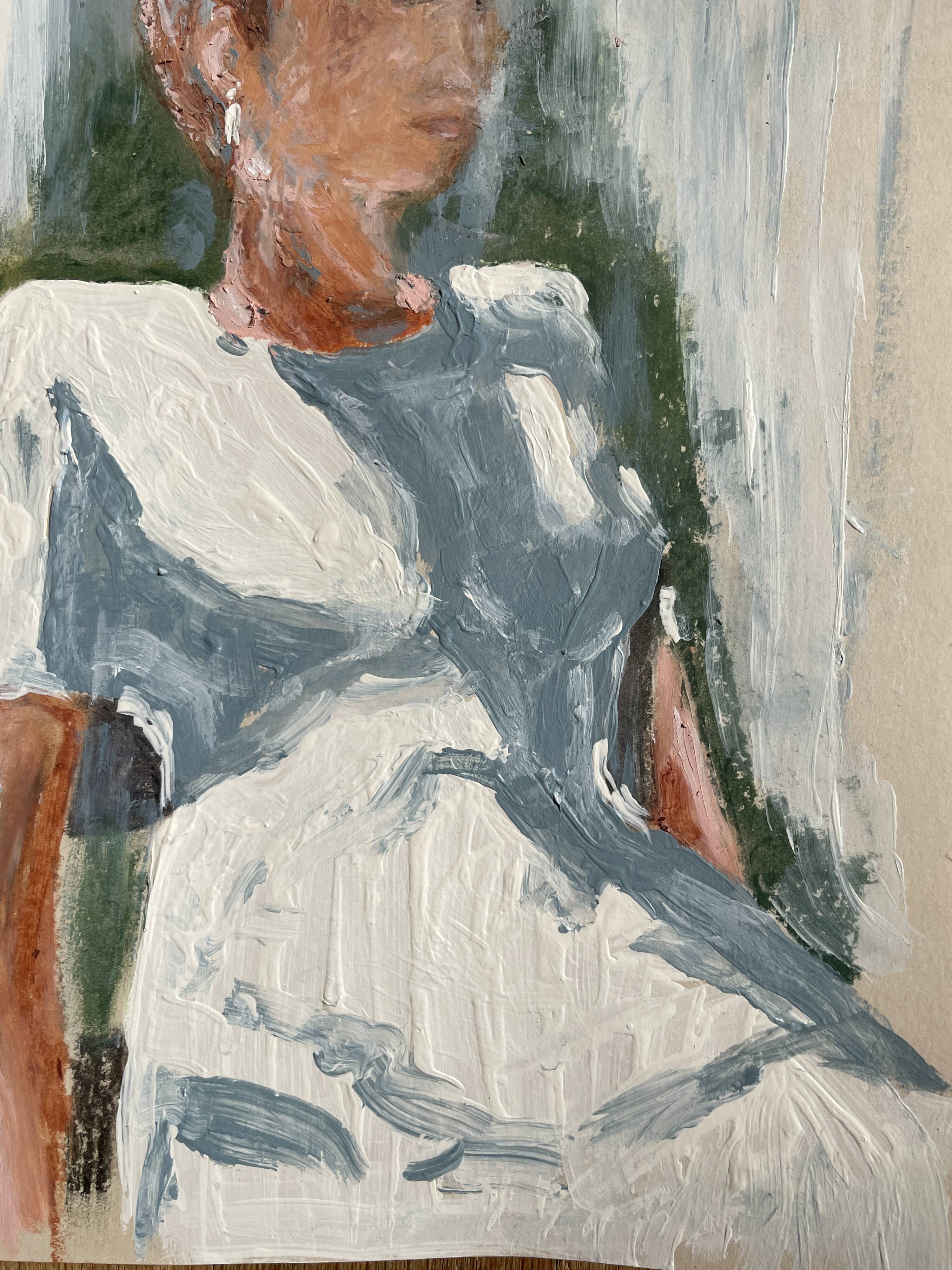 Painting signed pastel female portrait “light in the garden”