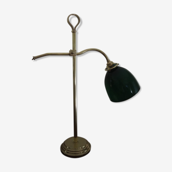 Brass table/desk lamp - Gooseneck - Green Opaline