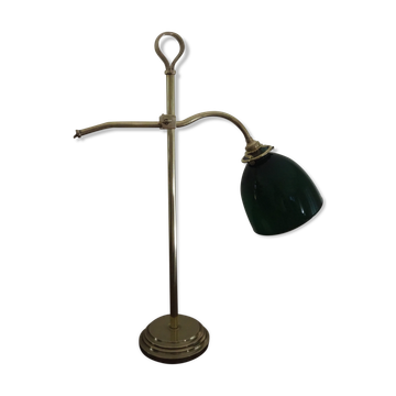 Lampe à poser de bureau en laiton col de cygne opaline verte