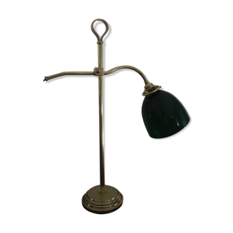 Brass table/desk lamp - Gooseneck - Green Opaline