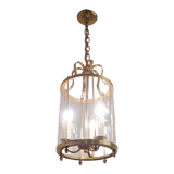 Vintage round brass chandelier Vestibule pendant lamp from the fifties