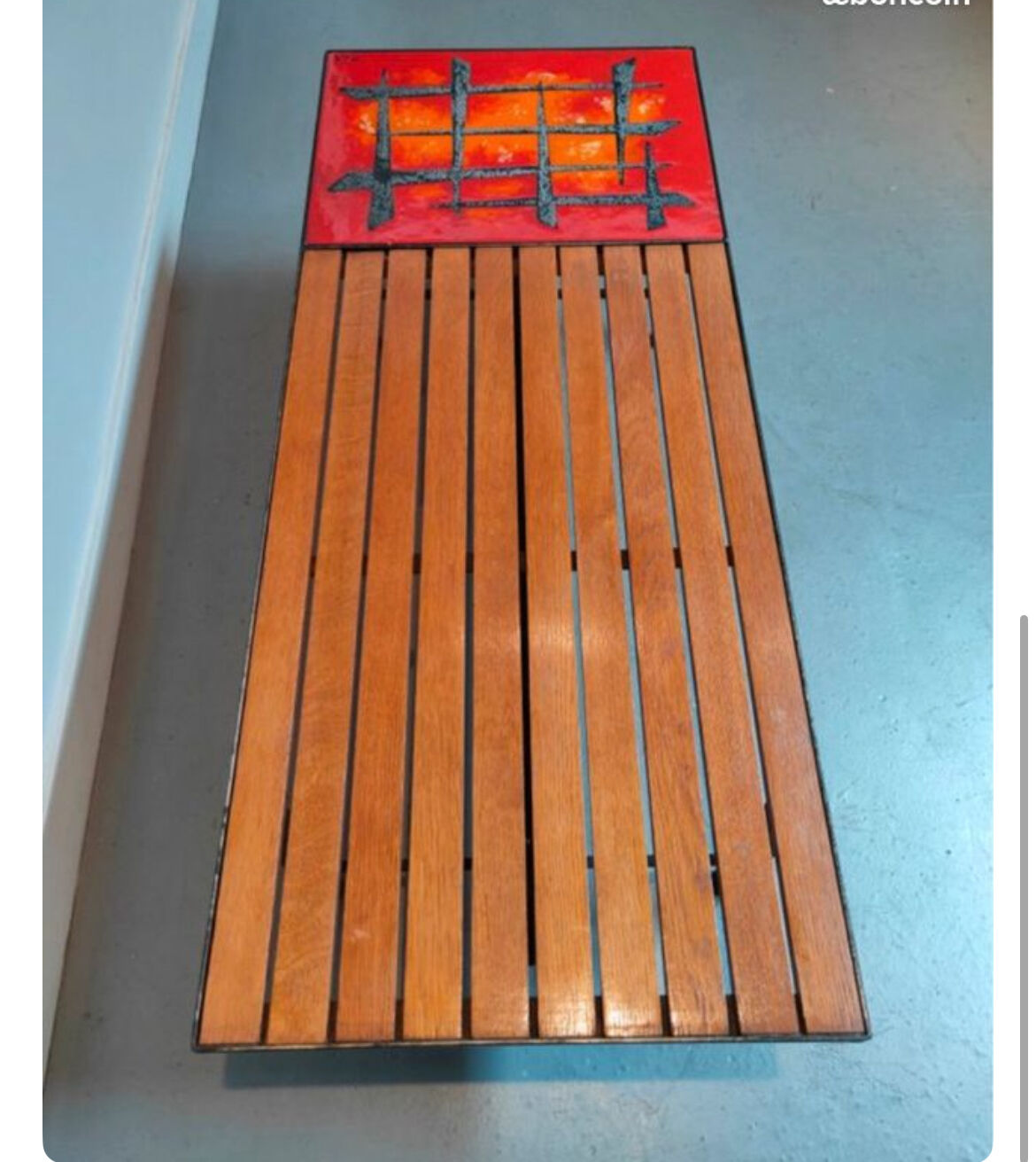 Table basse bois et céramique vintage