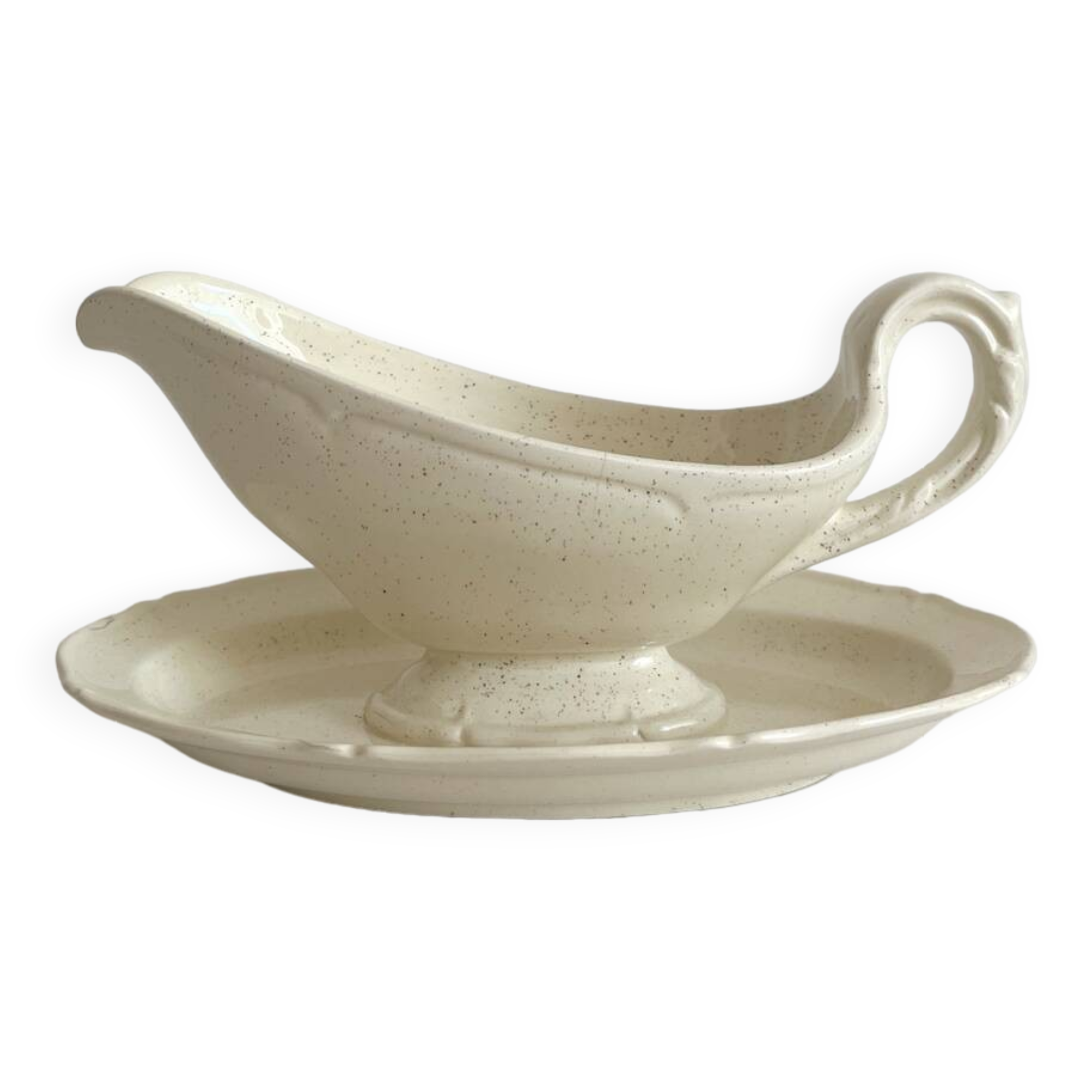 Antique ironstone gravy boat, Montereau earthenware