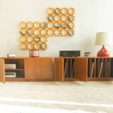 Two-piece hi-fi sideboard from the 1960s, teak veneer