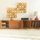 Two-piece hi-fi sideboard from the 1960s, teak veneer