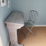 Antique school desk in soft gray patina + metal chair