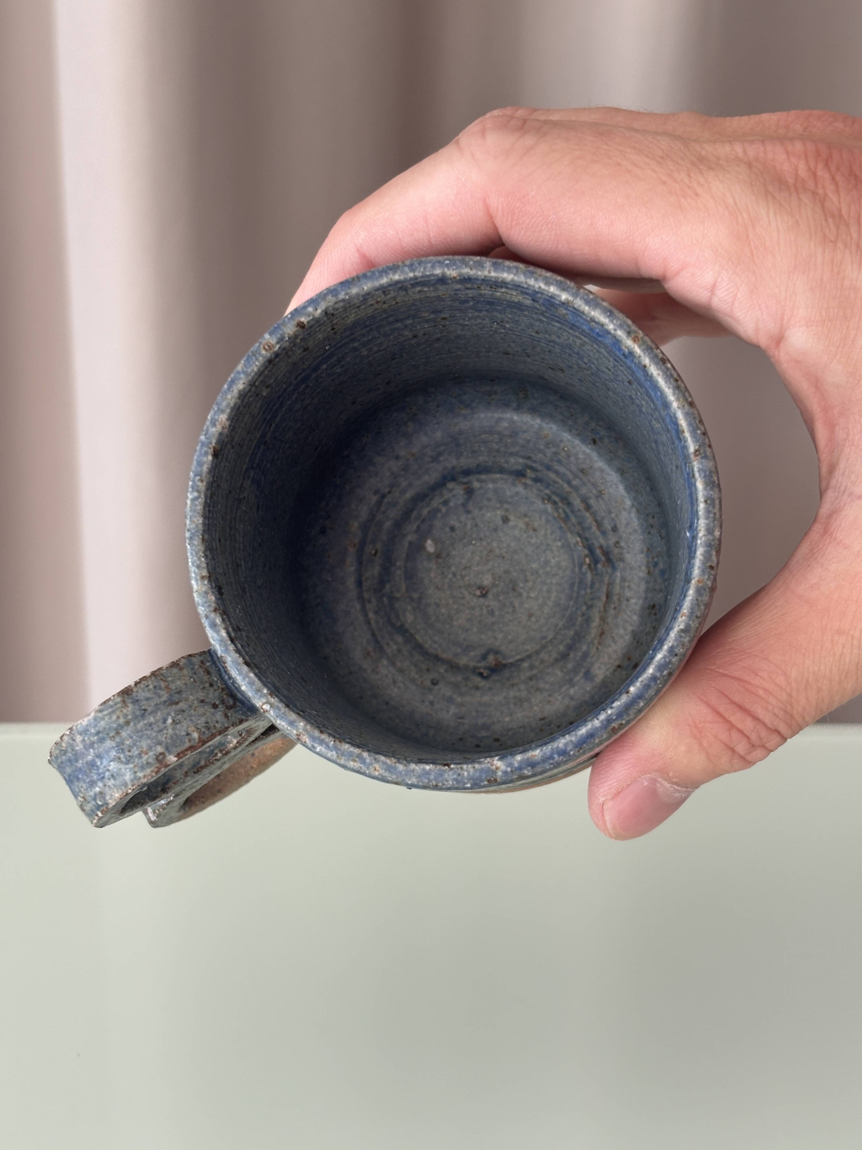 Pair of Vintage Danish Studio Pottery Mugs – Denmark Stoneware Cups – Blue