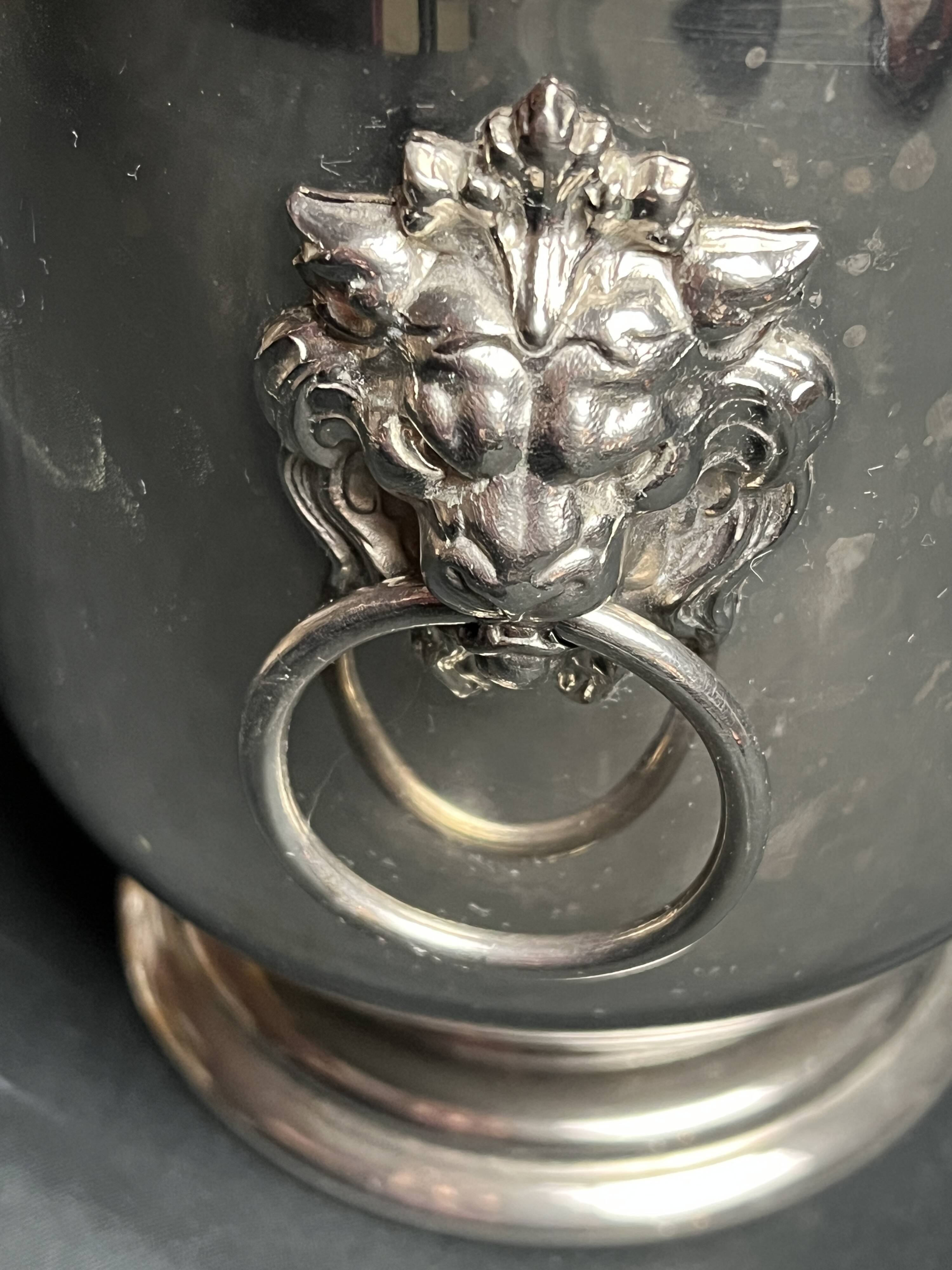 Tableware, Thermid silver metal ice bucket, glass bowl, lion handles X