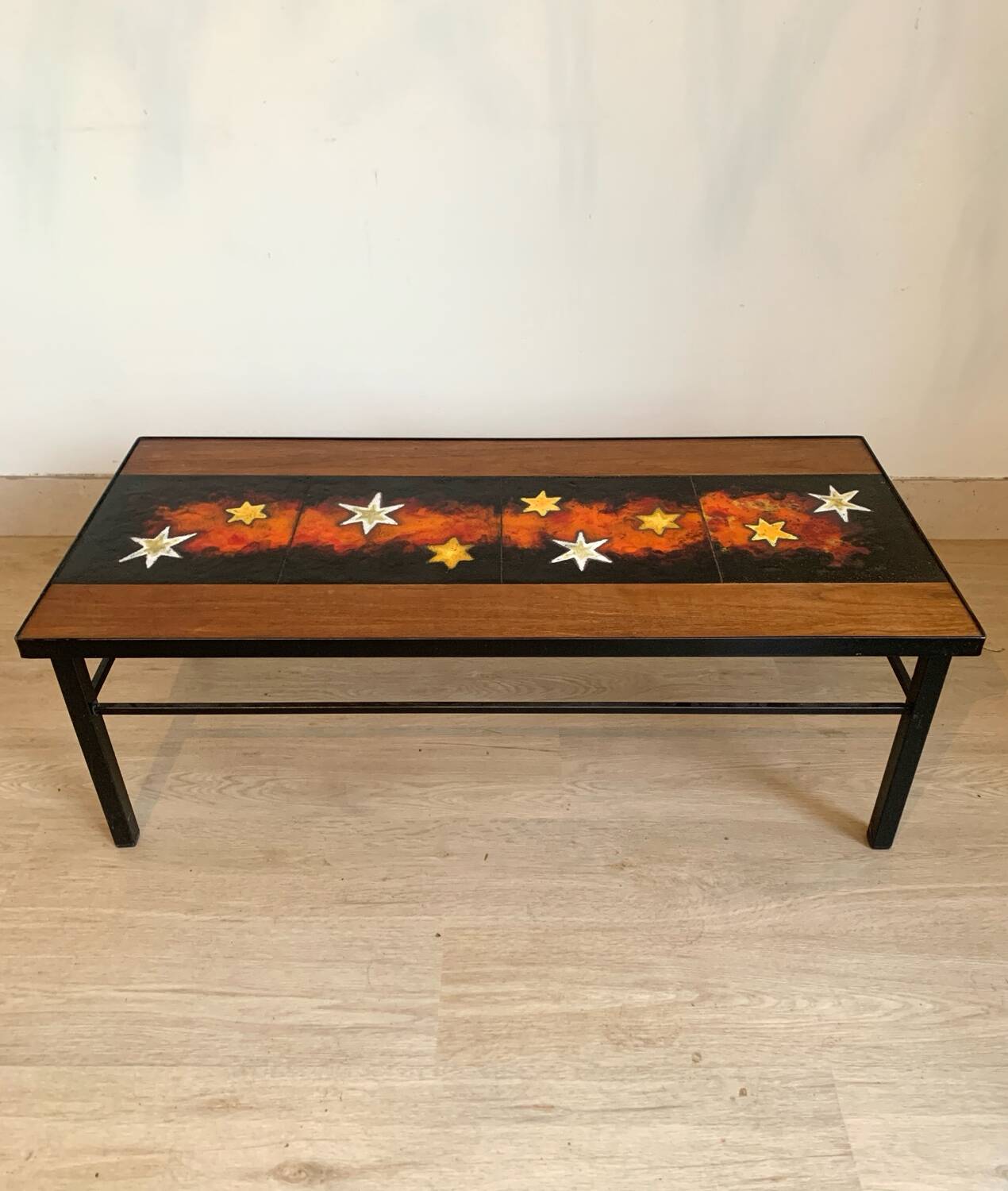 Teak and lava stone coffee table