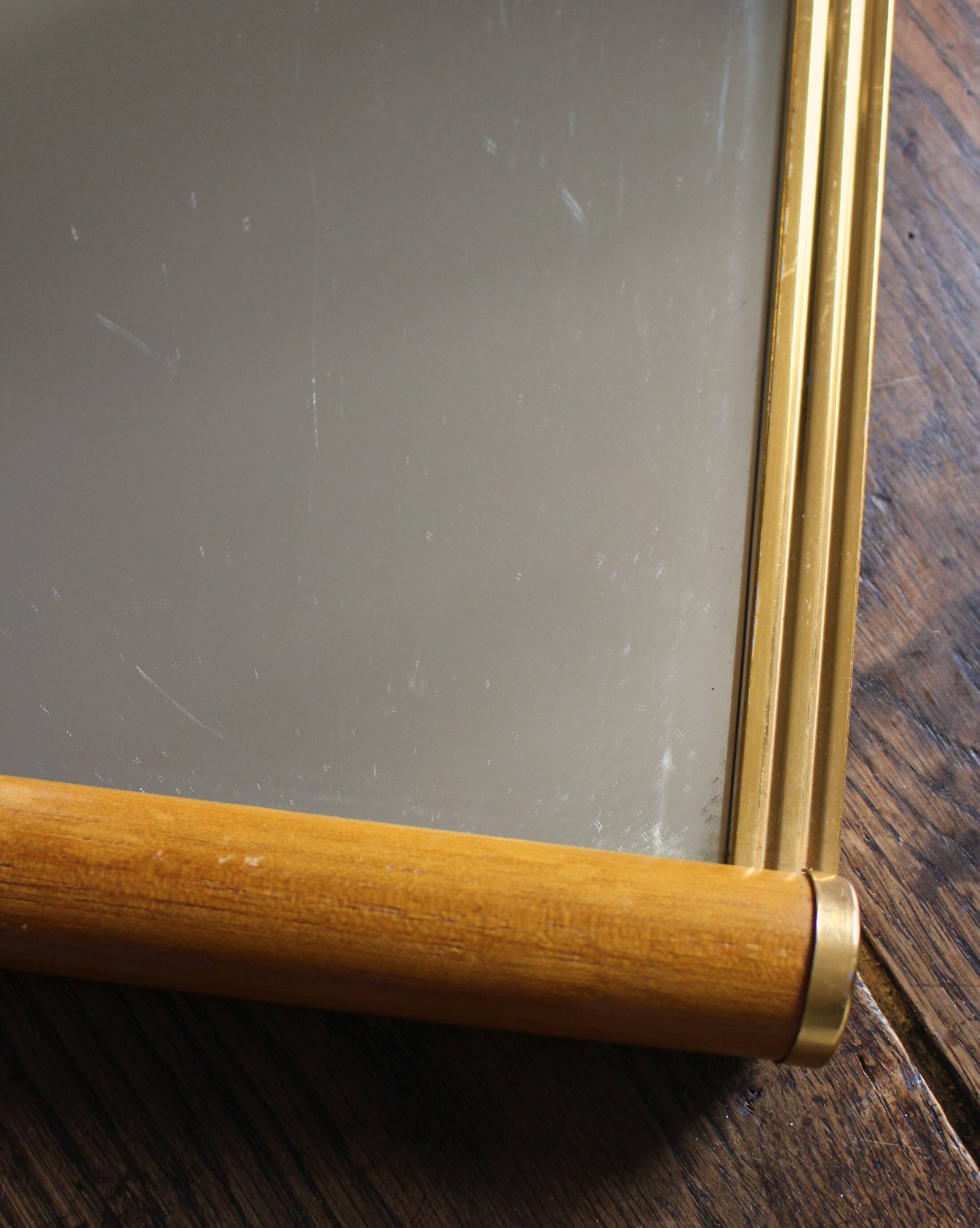 Large rectangular wooden mirror tray with vintage gilding