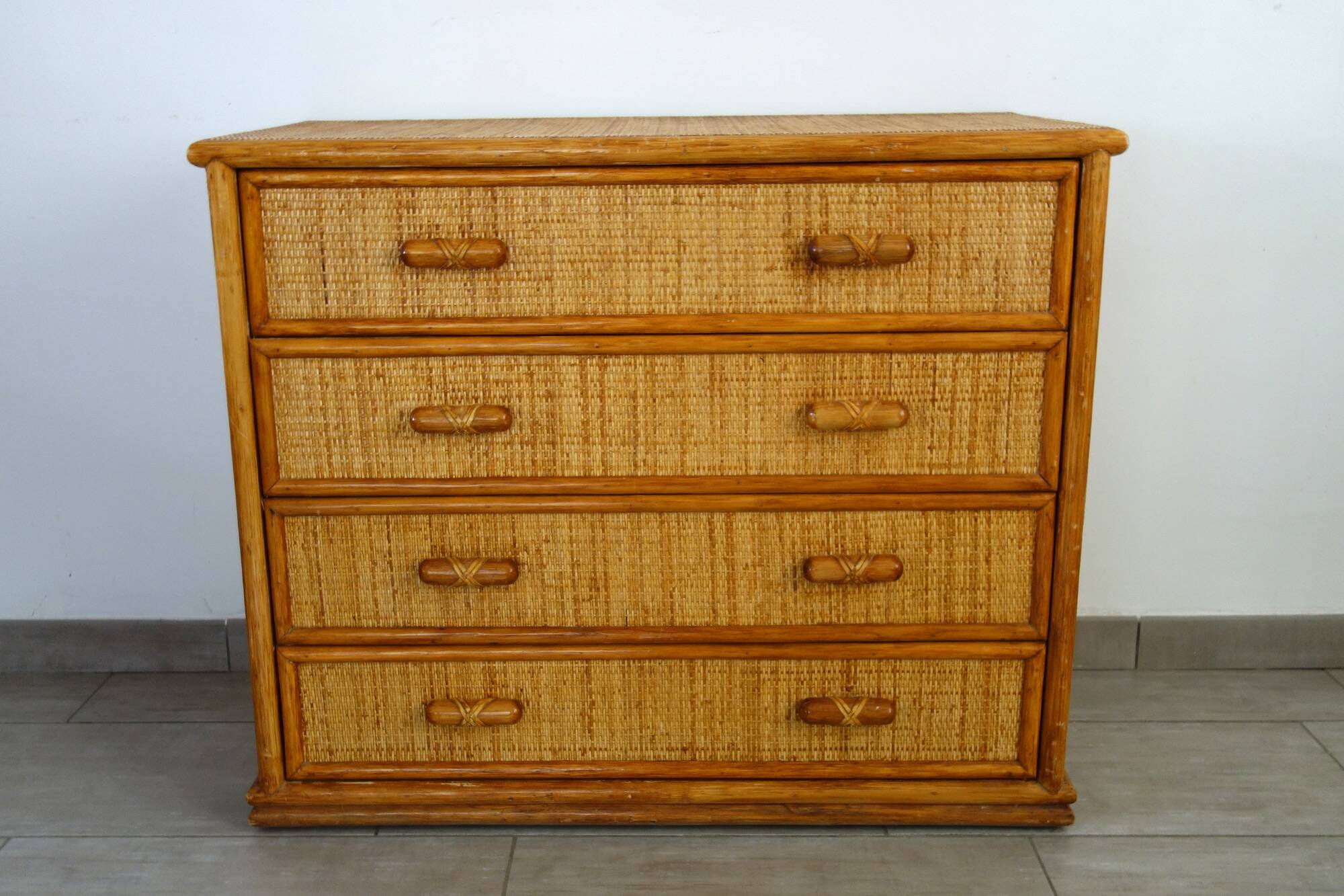 Vintage rattan chest of drawers