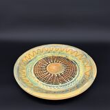 Large decorative glazed ceramic dish – solar motif, 1960s–1970s