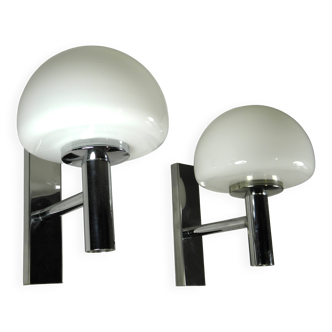 Pair of chrome and glass wall lights from the 1970s.