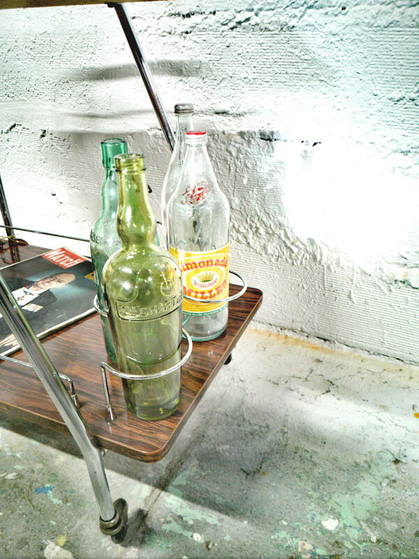 Vintage trolley bar with wheels