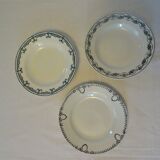 3 assiettes plates faïence ancienne St Amand Salins  vert