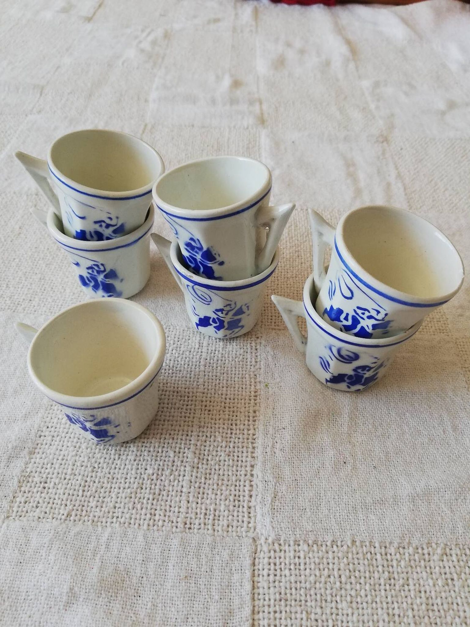 Vintage Porcelain Dinner Set 7 Small Cups with Horseman and Lasso Motif
