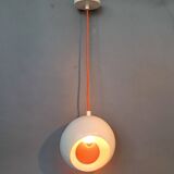 White openwork pendant light with orange interior 1970/1980.