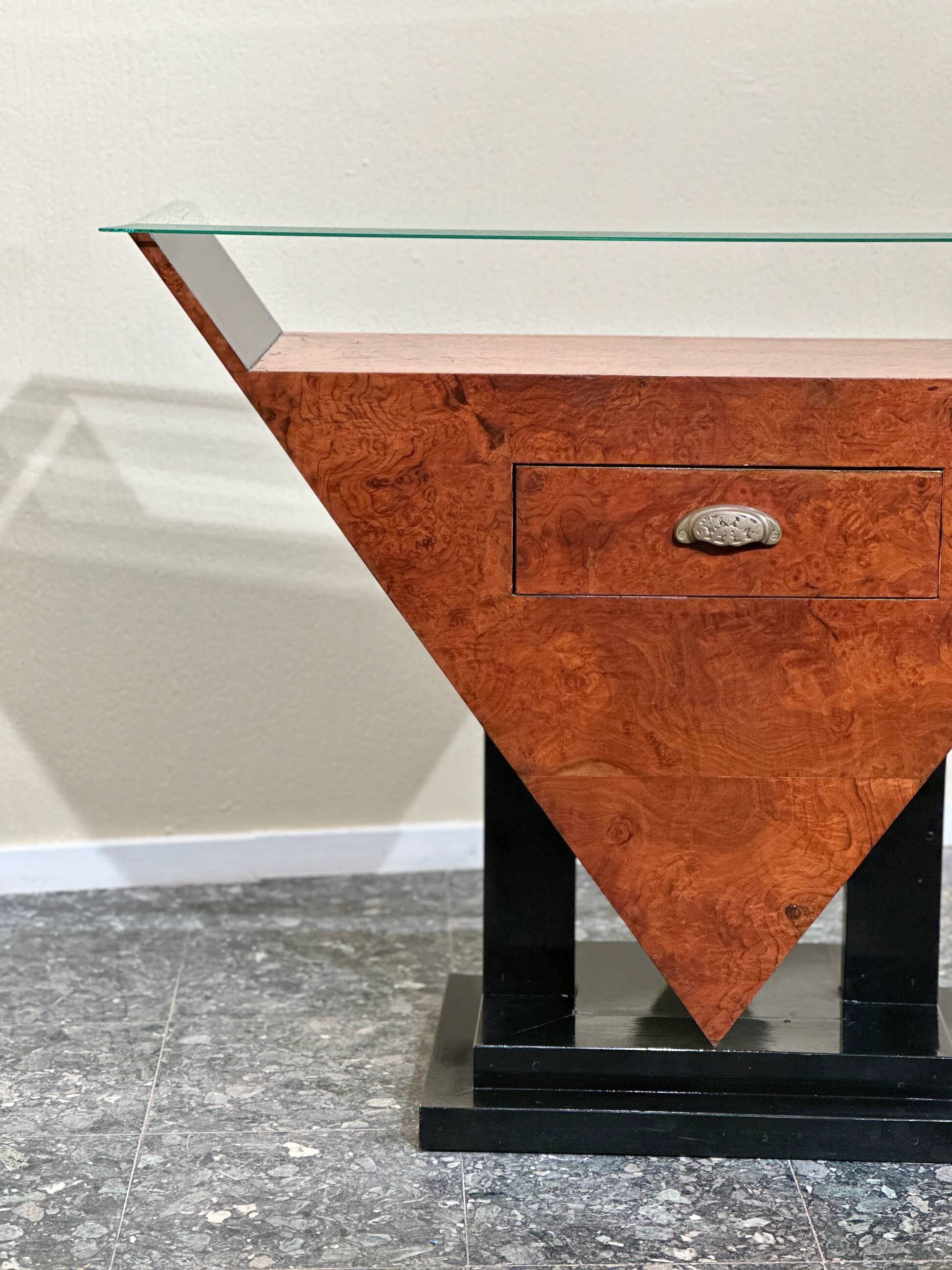 Art Deco burlwood console