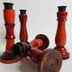 Set of five wooden candlesticks turned in the colors of "Pompeï"