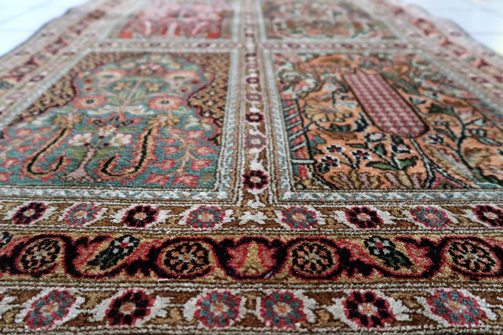 Vintage 1950s Persian Qum silk rug 72cm x 140cm