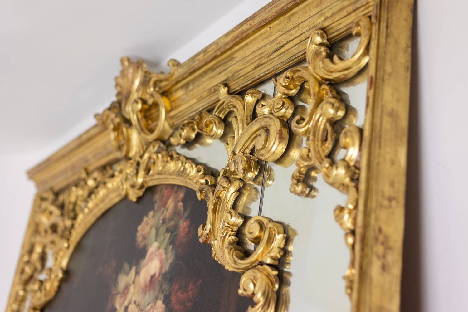 Large trumeau, or glazing bead mirror, Louis XV style. 1950s.
