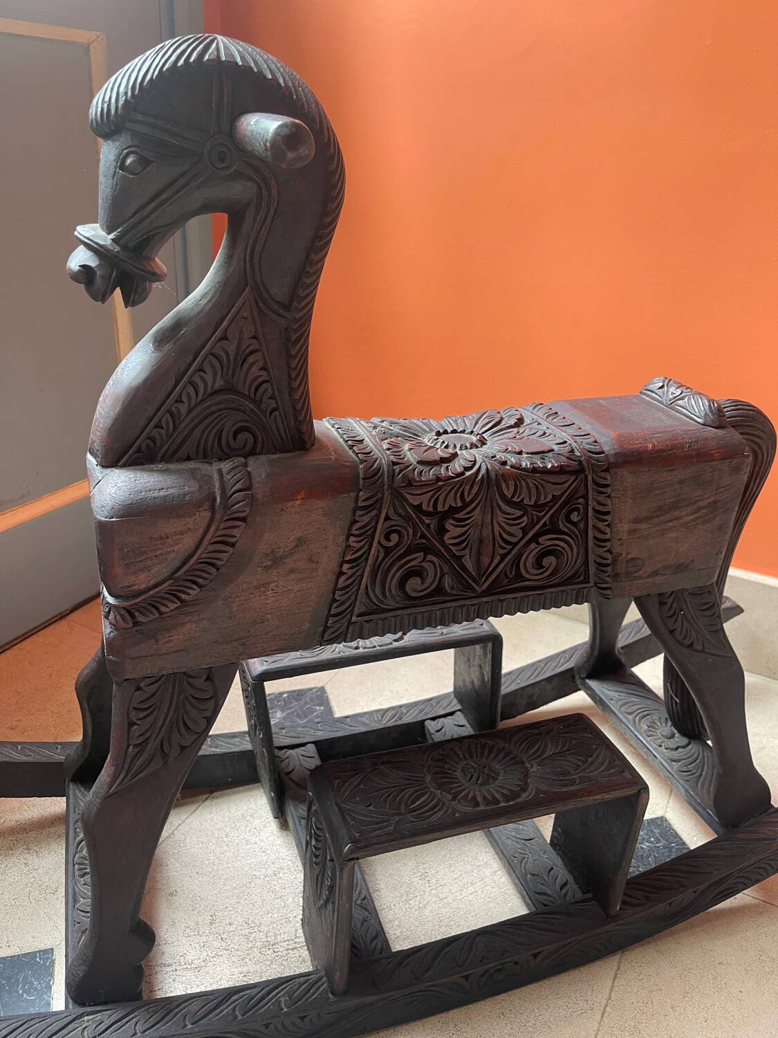 Antique carved wooden rocking horse