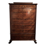 George III flap-top secretary in flamed mahogany, late 18th century