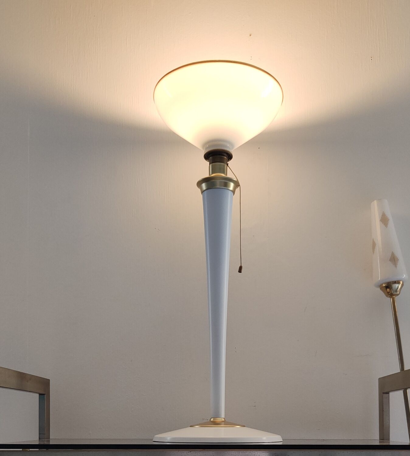 Art deco lamp lita 1960 white and brass