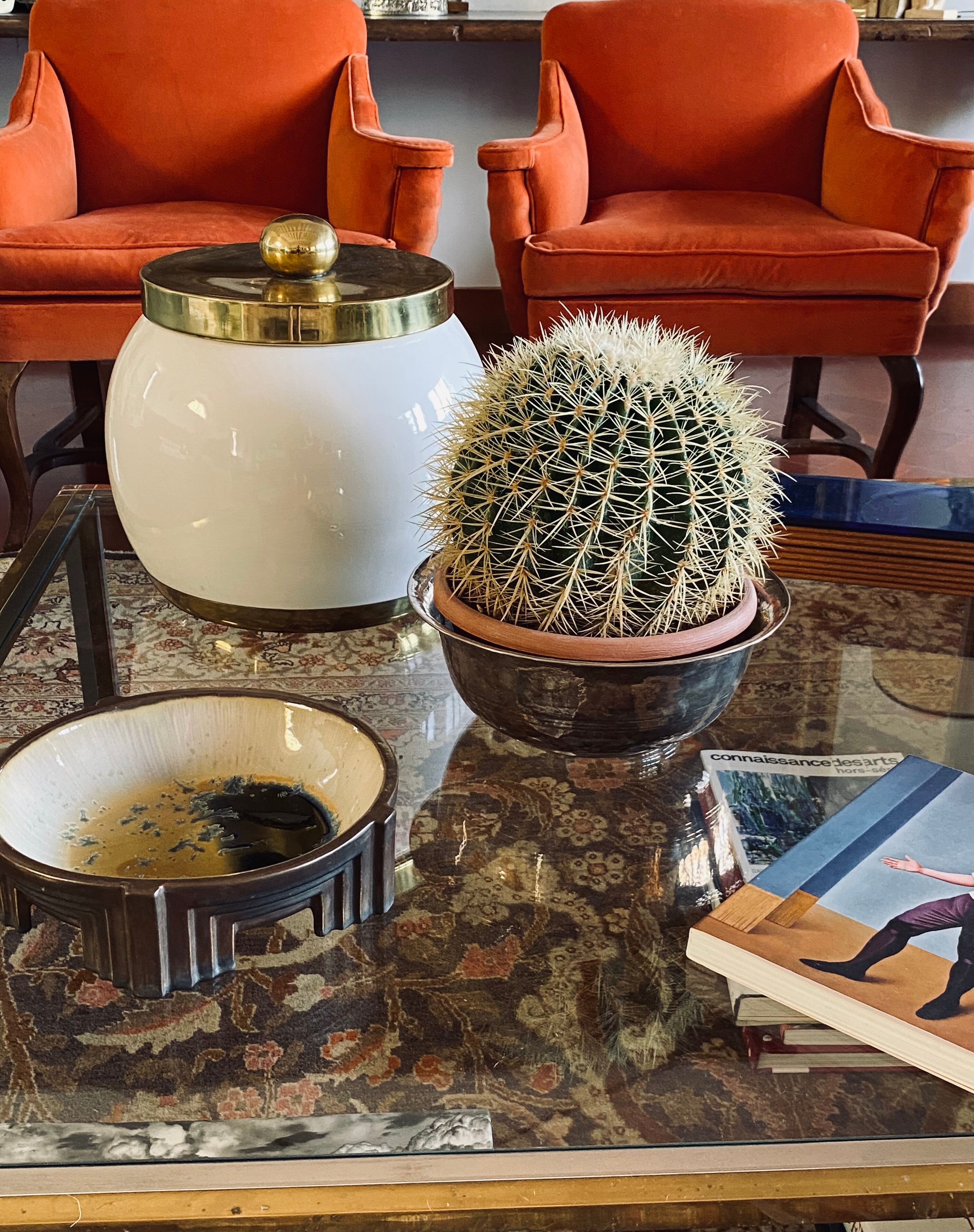 Hollywood regency white ceramic bucket, Italy, ca. 1970