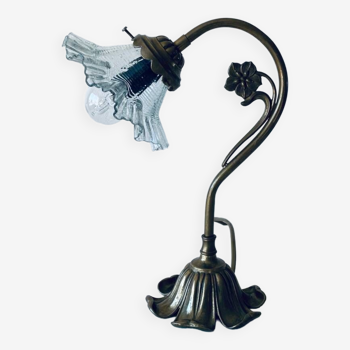 Lampe fleur vintage laiton et verre