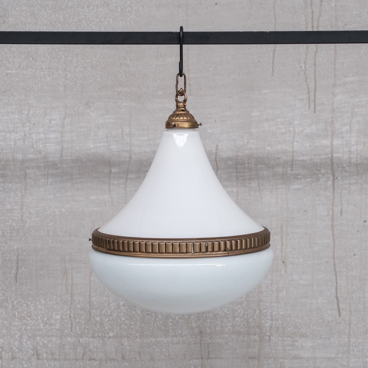 Mid-century opaline and brass pendant light