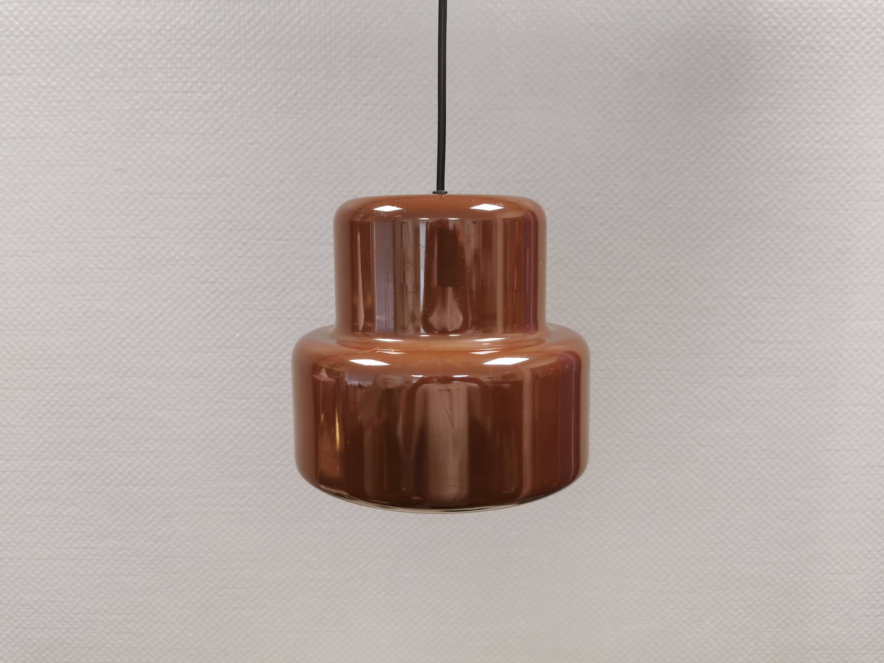 Mini poker hanging lamp in original brown colour by Jo Hammerborg 1977.
