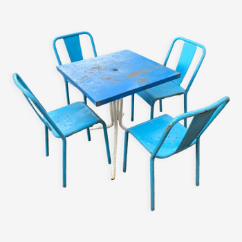 Set 4 chaises bistrot tolix & table