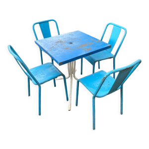 Set 4 chaises bistrot tolix & table