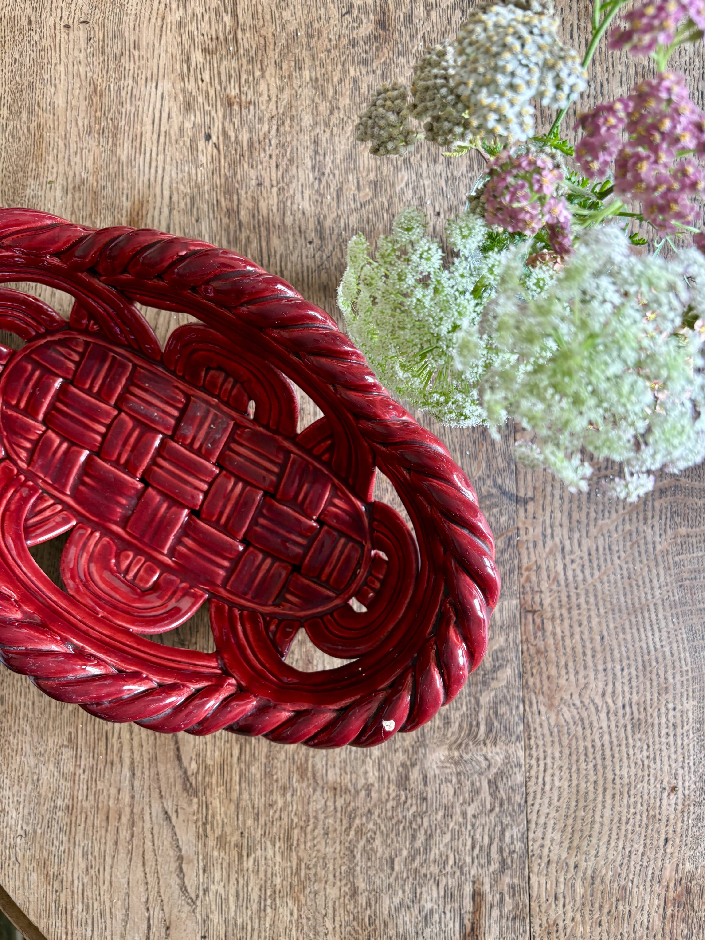 Vintage red ceramic basket