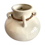 XL ceramic vase with 4 handles and rattan braid
