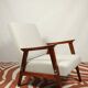 Vintage light gray armchair dark wood Scandinavian design 1970