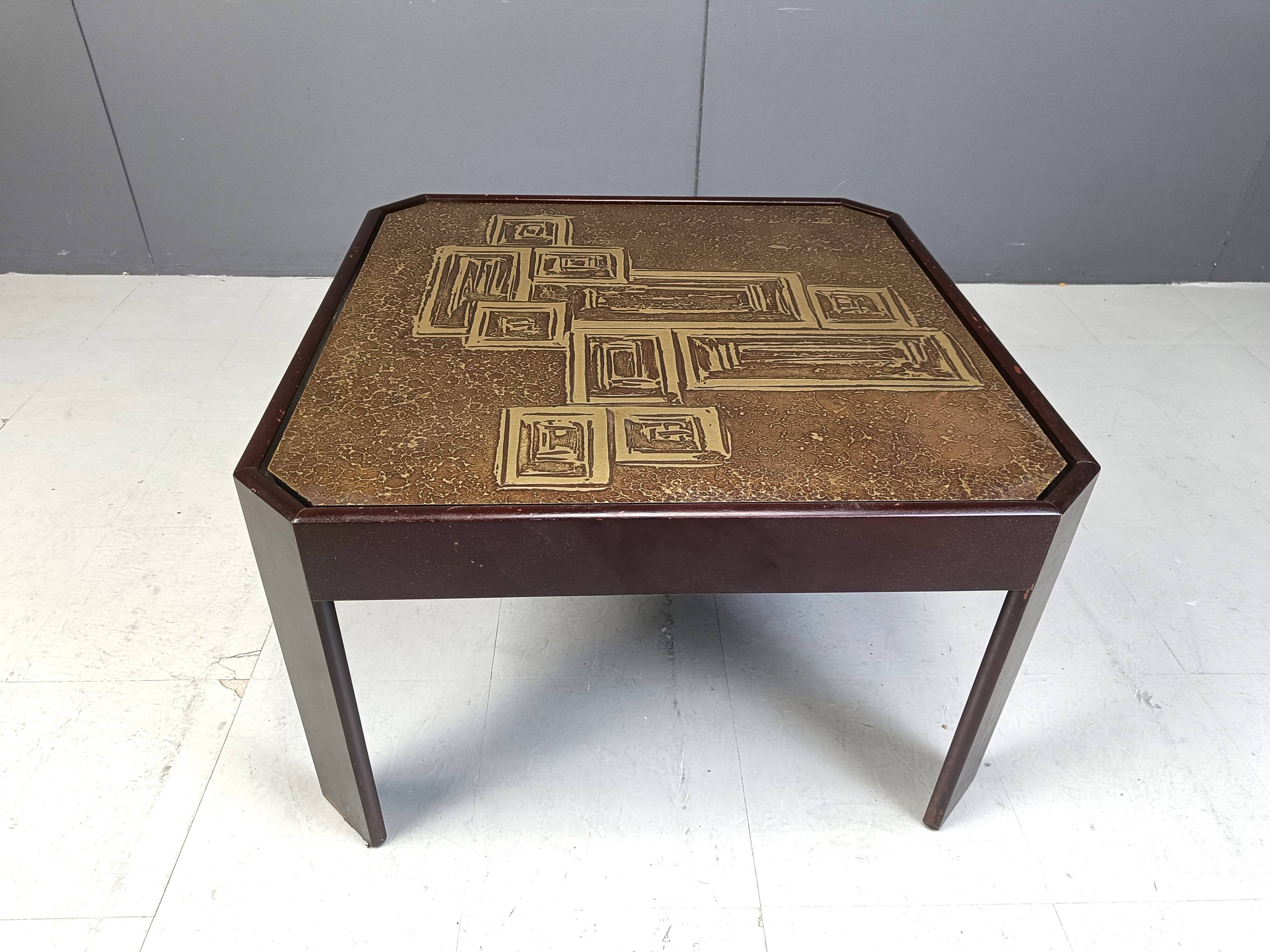 Vintage etched brass coffee table or side table, 1970s