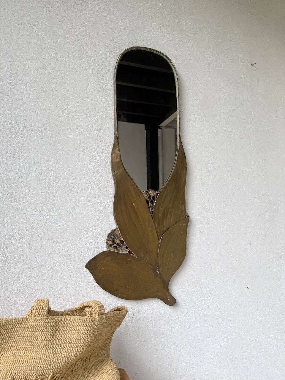 Brass flower oval mirror 1960