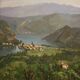Triptyque de peintures vue du lac de Lugano, 20e siècle