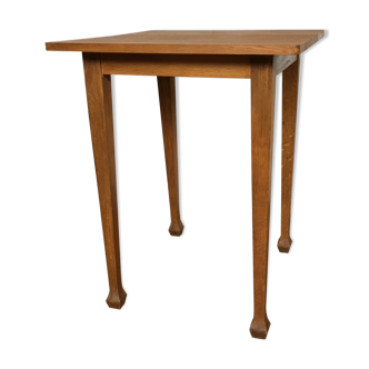 Table carré vintage pieds trompette plateau hêtre massif