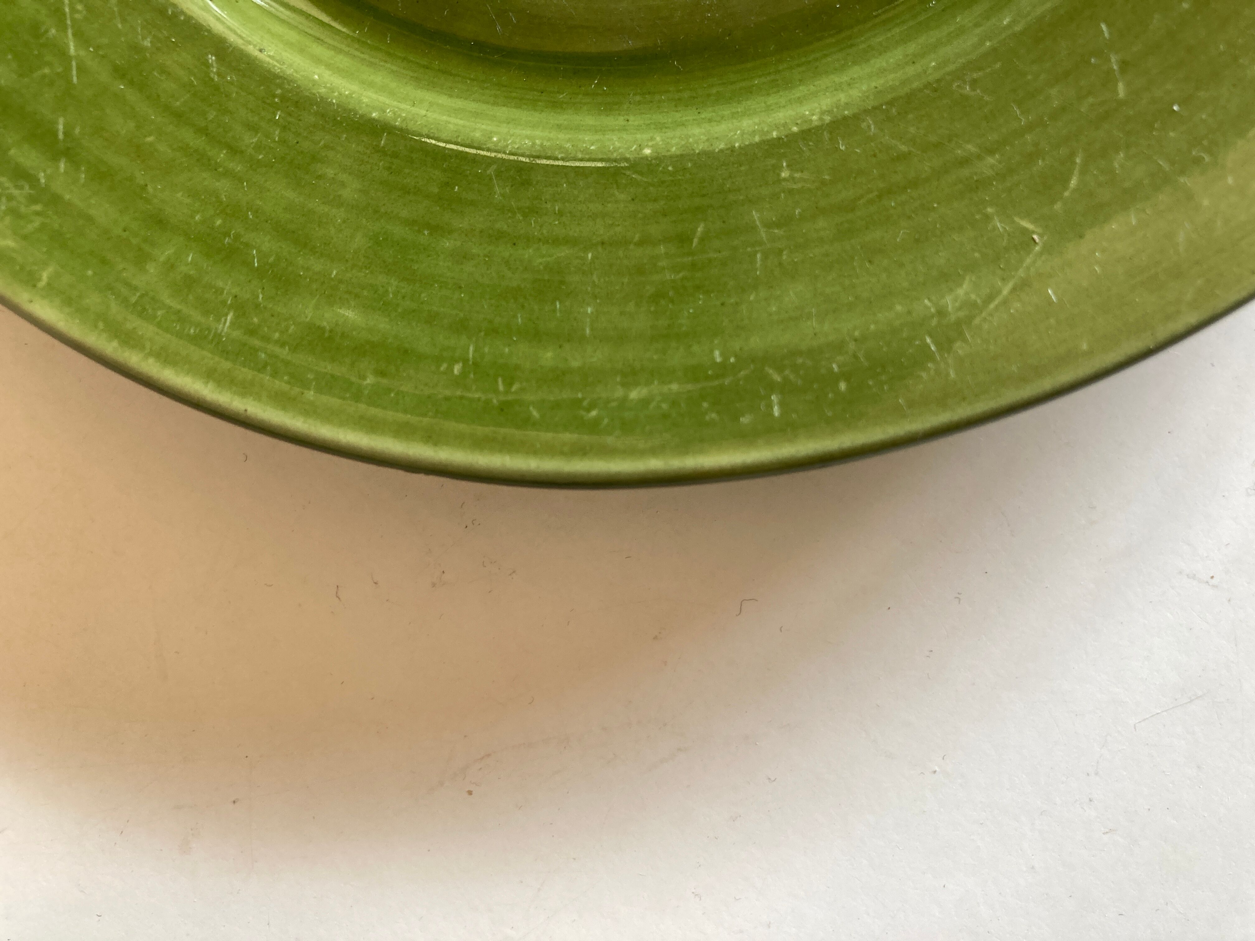 Set of 6 plates in green faience 1960
