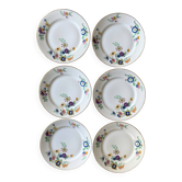 6 Assiettes vintages en porcelaine blanche de Limoge signées T.L.B, fleurs