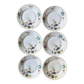 6 vintage plates in white Limoges porcelain signed TLB, flowers
