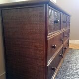 Chest of drawers braided rattan and wood