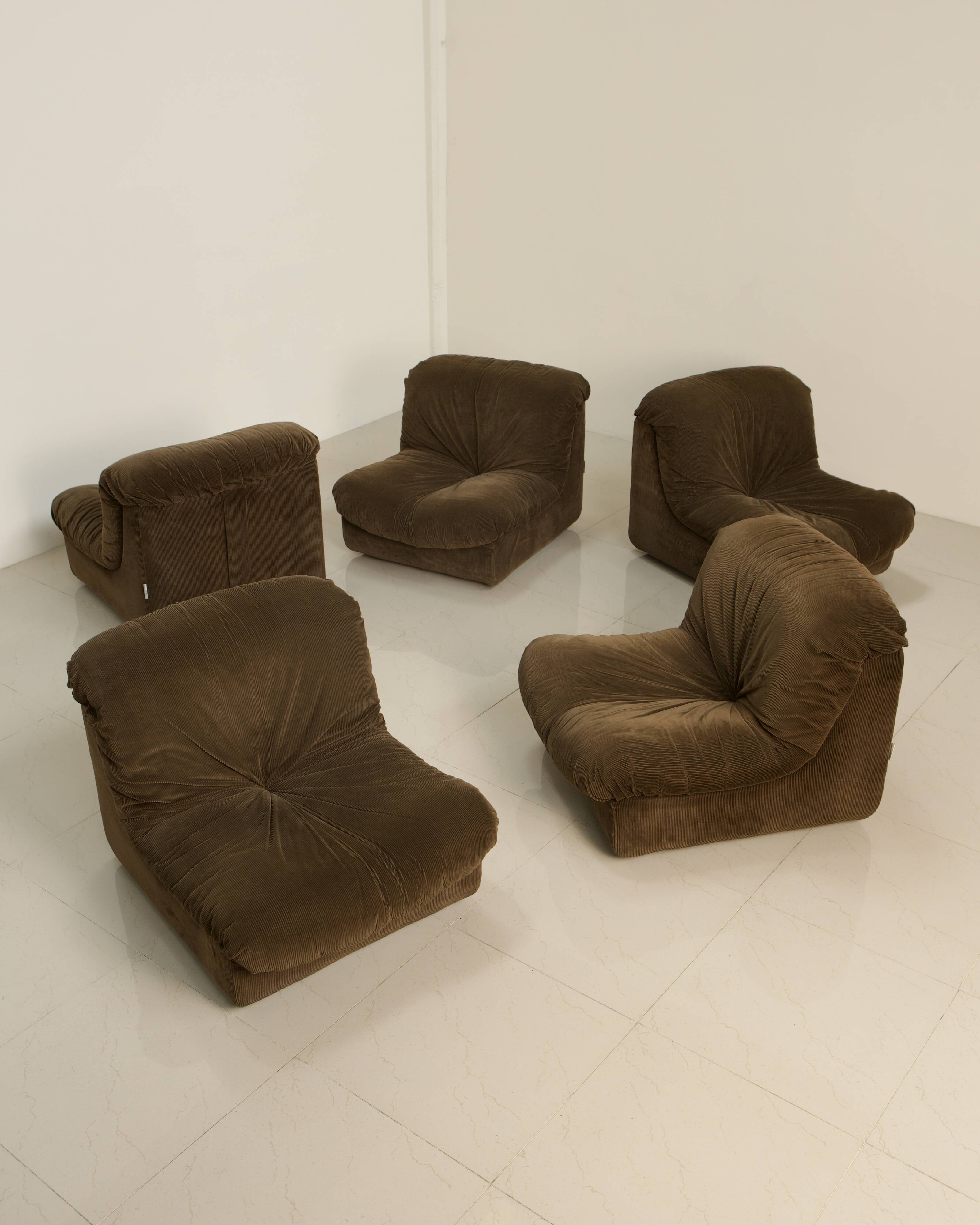 Canapé modulable en velours marron par Stilgamma 70's