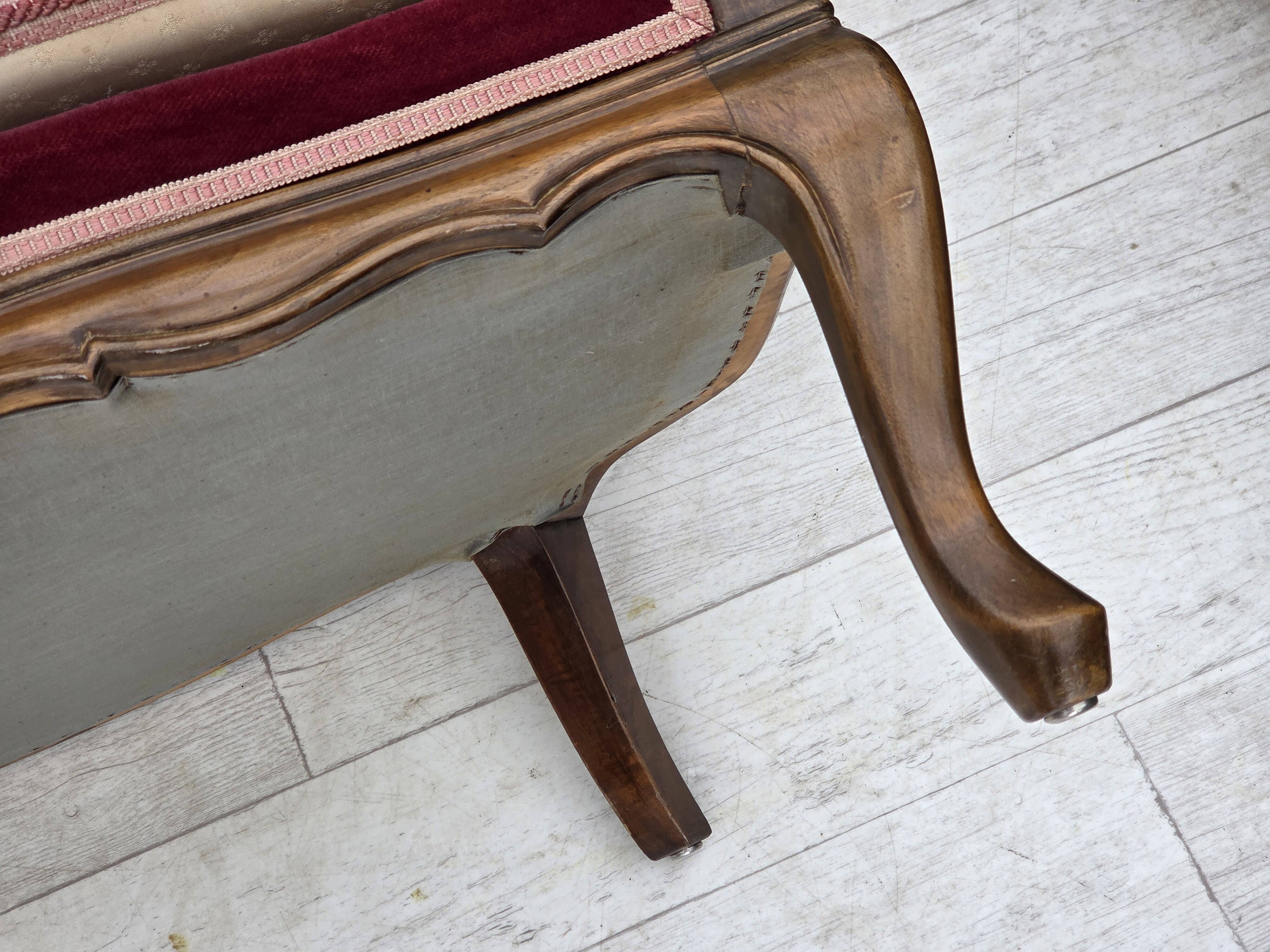 1950s, Danish 3-seater sofa, furniture velour, ash wood, mesh.