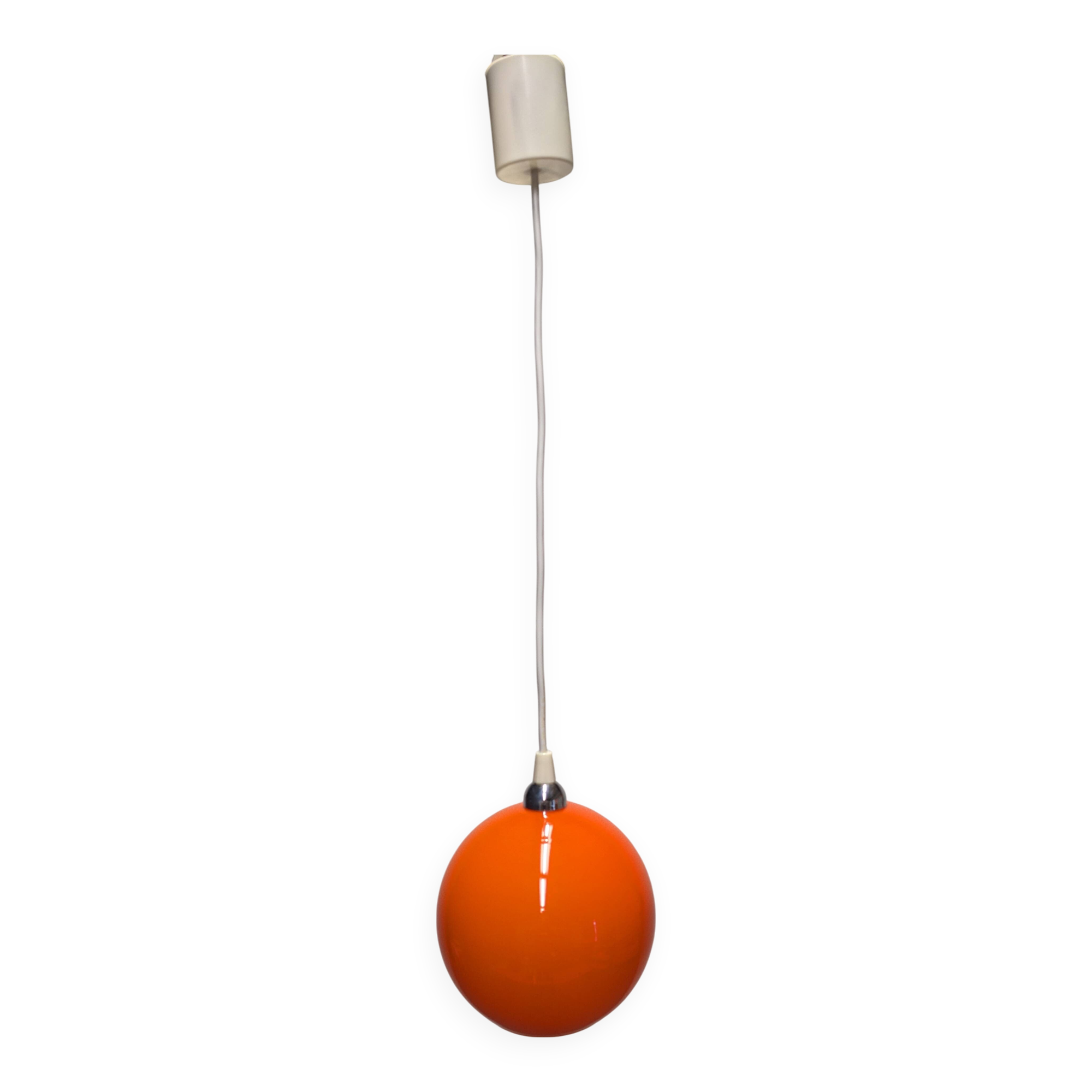 Orange opaline ball pendant light, 1960s-70s
